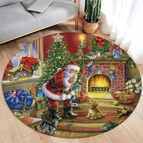 Navak Carpet Merry Christmas Happ New Year Round Rug Winter Festival Snowman Santa Claus Bedroom Living Room Xmas Home Decor Balcony Floor Ma