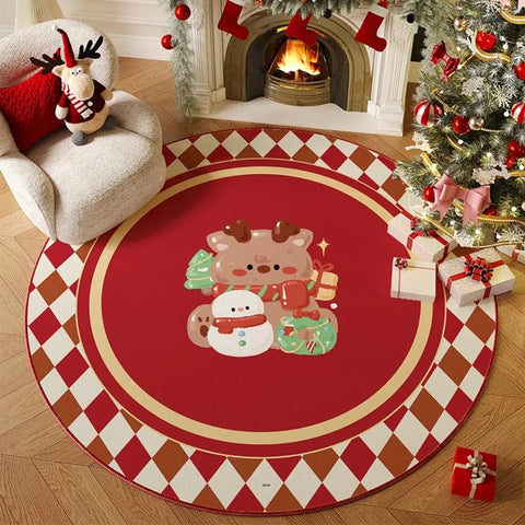 Navak Carpet Christmas Carpet Anti-Slip Round for Living Room and Bedroom Mats Christmas Tree in Bedroom Decoration Home Rugs Festive Party