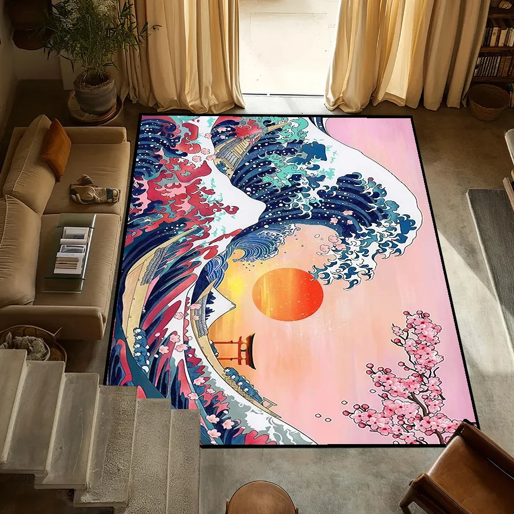 Navak Carpet small Wave Japan carpet Anti-Slip Great Kitchen Kanagawa Bedroom Handmade Tufted Rug Carpet of The Living Room Entrance