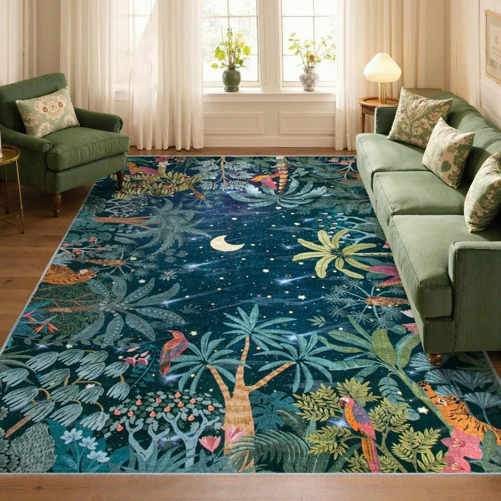 Navak Carpet Botanical Jungle Rug Green Carpet for Living Room Lounge Coffee Table Non-slip Carpet Kitchen Washable Area Rug Indoor Doormat