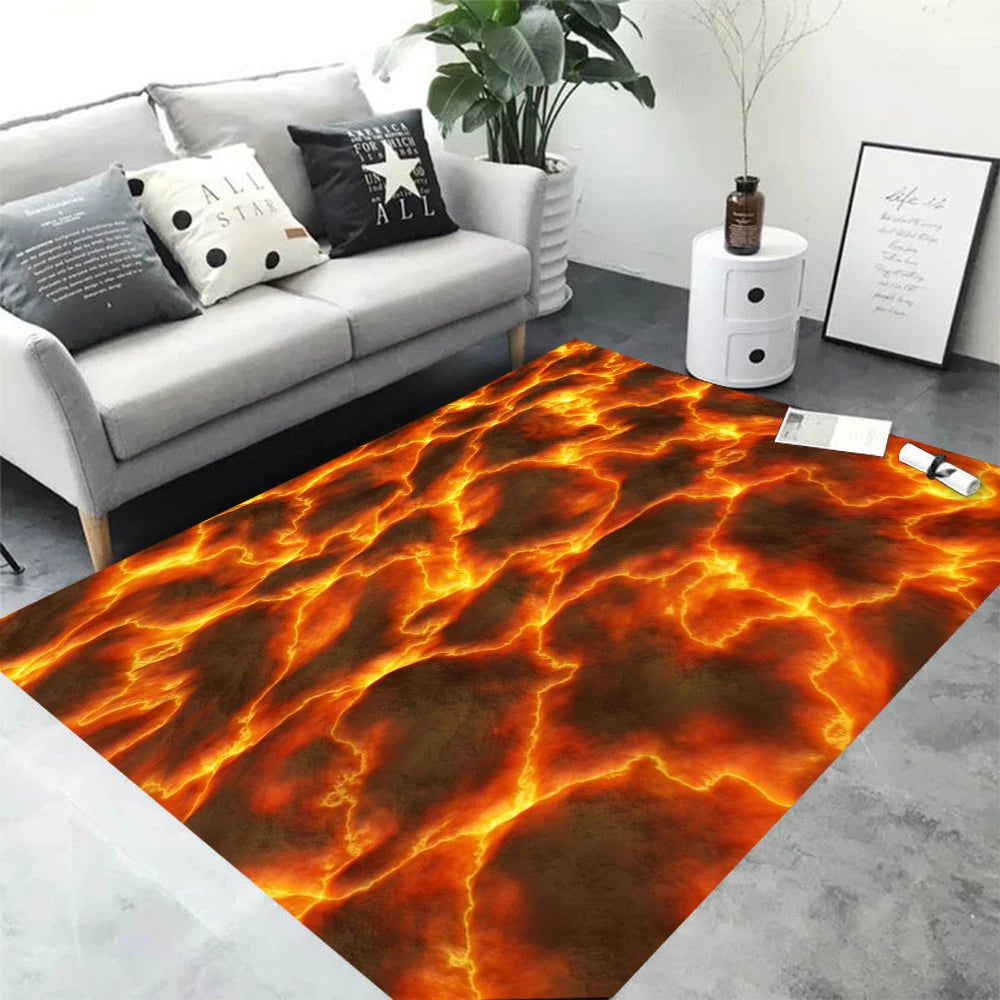 Navak Carpet 3D Volcano Lava Magma Rugs Carpet for Bedroom Decor Living Room Large Area Rugs Bedside Non-slip Floor Mat Home Entrance Doormat