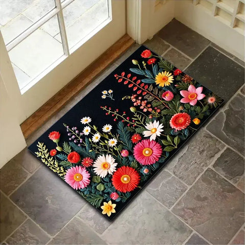 Navak Carpet "Charming Crystal Velvet Rug - Soft & Vibrant Floral Design Doormat, Non-Slip Entrance Decor, Perfect Home Accent for Spring"