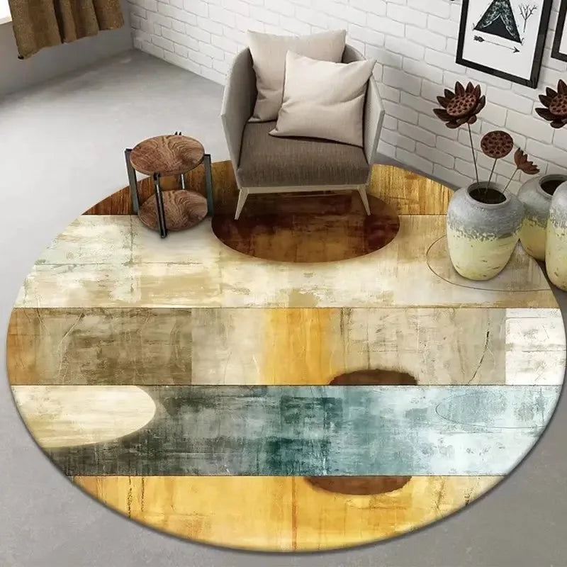 Navak Carpet Abstract Art Round Rug Living Room Sofa Bedroom Decorative Carpet Computer Chair Floor Mat Non-Slip