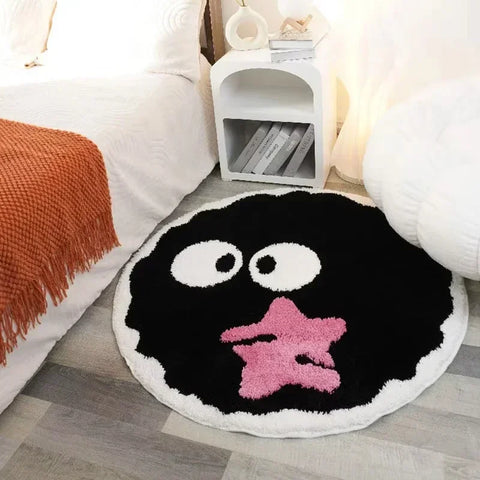 Navak Carpet Cute Black Briquettes Carpet Soft Plush Shaggy Round Lounge Rug Anti-Slip Cartoon Style Cozy Living Room Home Decor Rugbriquette