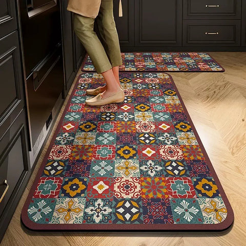 Navak Carpet Kitchen Mat Absorbent Printed Kitchen Rugs Non-slip Area Mat Hallway Long Carpets for Living Room Bedroom Entrance Doormat Bath