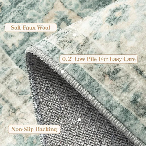 Navak Carpet Washable Area Rug 8x10 Rugs for Living Room Bedroom, Non-Slip Boho Indoor Carpet for Dining Room Office, Low-Pile Farmho