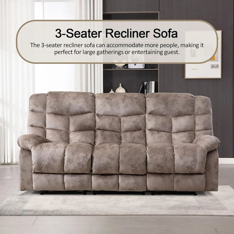 Navak Carpet Manual Reclining Sofa, 3 Seat Recliner Sofa with Armrest and Overstuffed Backrest, Couch Set for Living Room, Bedroom