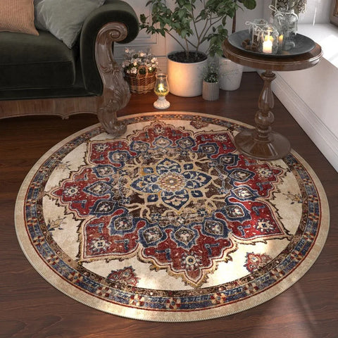 Navak Carpet Retro Bohemia Ethnic Style Round Carpet Living Room Sofa Bedroom Bedside Kitchen Entrance Door Mat Non-slip Girl Home Decor Rug