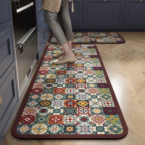 Navak Carpet Kitchen Mat Absorbent Printed Kitchen Rugs Non-slip Area Mat Hallway Long Carpets for Living Room Bedroom Entrance Doormat Bath