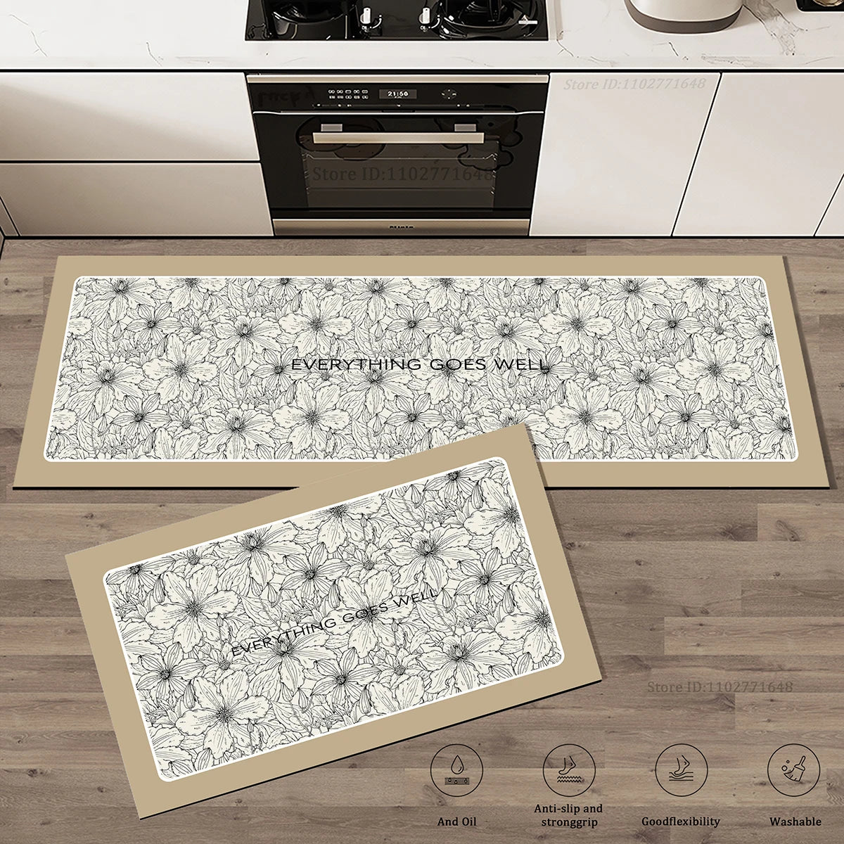 Navak Carpet Flowers Pattern Kitchen Extra Thick Absorbent Rug Bathroom Entrance Non-Slip Doormat Carpet Large Anti Fatigue Mat Long Rugs