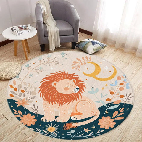 Navak Carpet Cartoon Lion Love Bear Round Rug Living Room Decoration Rabbit Bear Forest Animals Bedroom Rugs Home Mats Washable Leisure Rugs