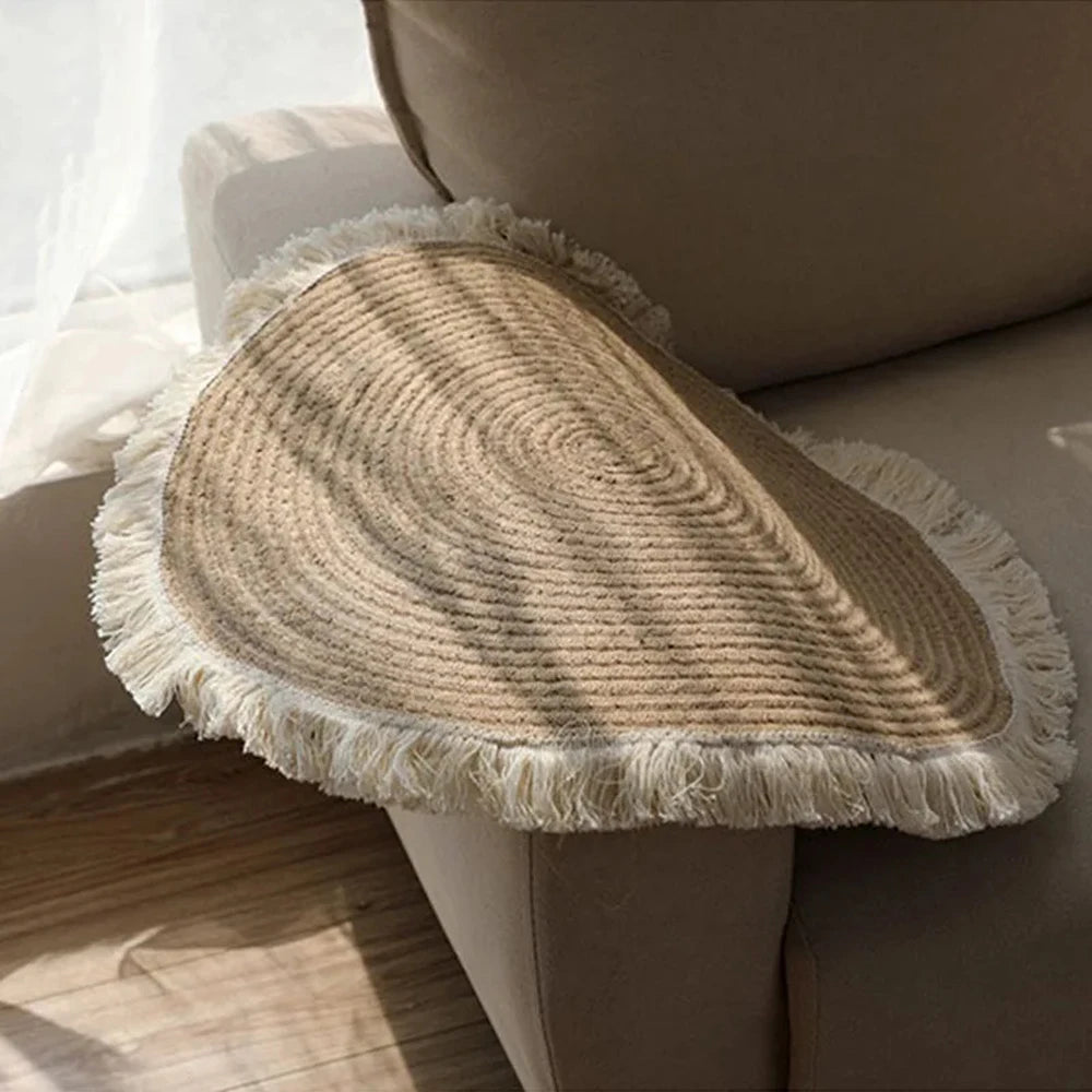 Navak Carpet Nordic Cotton Rope Tassel Round Mat Hand-woven Living Room Bedroom Balcony Decorative Carpet Non-slip Coffee Table Mat
