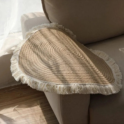 Navak Carpet Nordic Cotton Rope Tassel Round Mat Hand-woven Living Room Bedroom Balcony Decorative Carpet Non-slip Coffee Table Mat