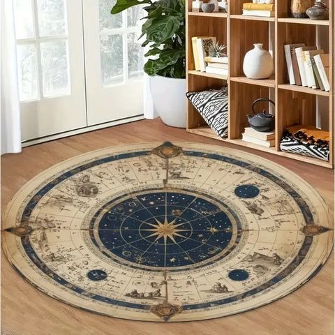 Navak Carpet Compass Print Round Area Rug Bedroom Kitchen Mat Washable Indoor Floor Accent Bathroom Carpet Living Room Home Office Hallway