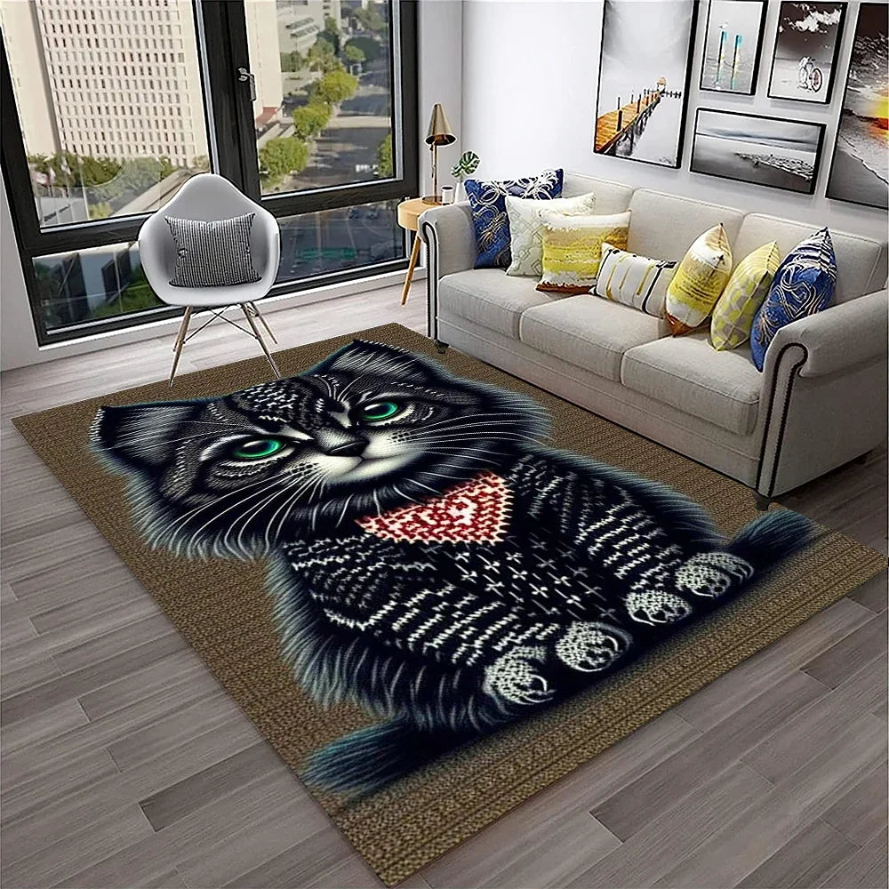 Navak Carpet 3D Cute Cat Flower Cartoon Carpet Rug for Home Living Room Bedroom Sofa Doormat Decor,Child Play Area Rug Non-slip Floor Mat