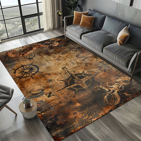 Navak Carpet Retro Marine Nautical Chart Compass Carpet Rug for Home Living Room Bedroom Sofa Doormat Decor, Floor Mat