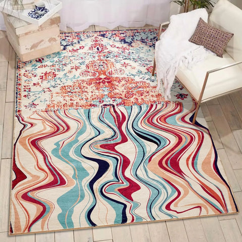 Navak Carpet Vintage Wine Red Melting Oriental Carpet for Living Room Bedroom Soft Non-Slip Area Rug Balcony Boho Wavy Funky Abstract Rugs