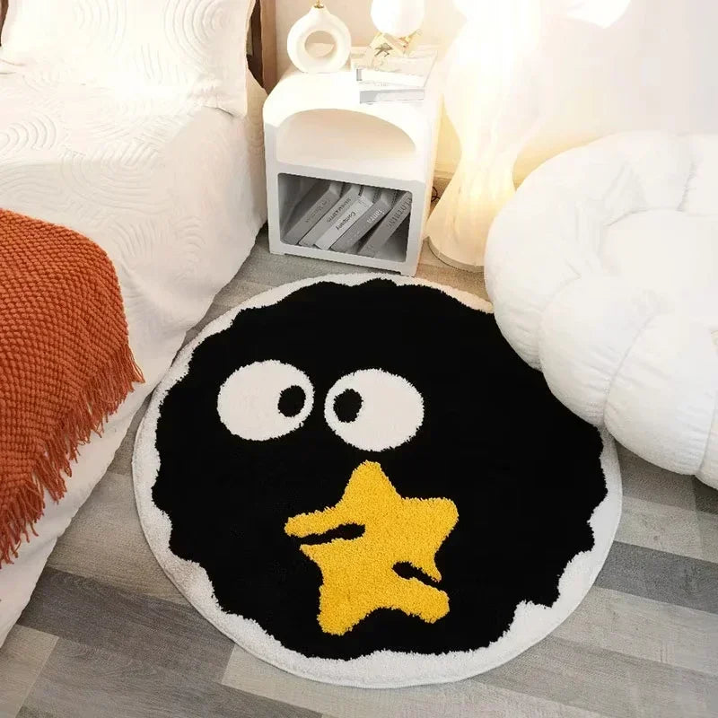 Navak Carpet Cute Black Briquettes Carpet Soft Plush Shaggy Round Lounge Rug Anti-Slip Cartoon Style Cozy Living Room Home Decor Rugbriquette