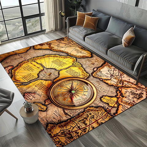 Navak Carpet Retro Marine Nautical Chart Compass Carpet Rug for Home Living Room Bedroom Sofa Doormat Decor, Floor Mat