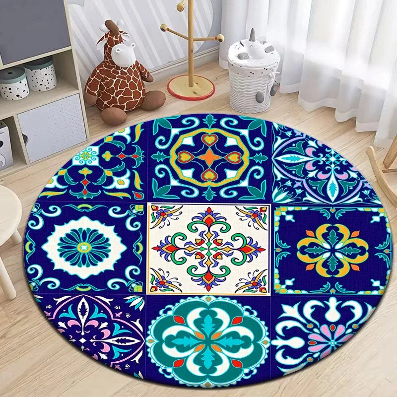 Navak Carpet Moroccan Style Printed Round Carpet for Living Room Area Rugs Camping Picnic Mats Anti-Slip Rug Yoga Mat Doormat Floor Mat