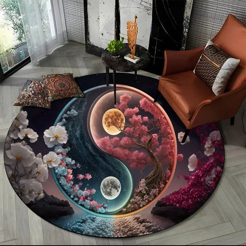 Navak Carpet Crystal Velvet Yin Yang Round Rug, 3D Tai Chi Print Non-Slip Floor Mat for Living Room, Bedroom, Home Decor, Circle Area Rug