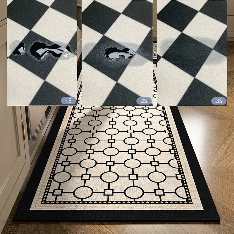 Navak Carpet Kitchen Carpet Absorbent Floor Mat Diatom Mud Oil Absorption Non-slip Foot Mats Long Rug Black Plaid Home Decoration Rugs 주방 깔개