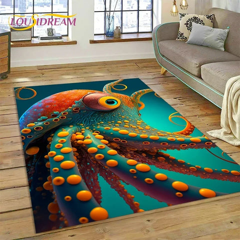 Navak Carpet  3D Underwater World Seabed Dolphin Cartoon Carpet Rug for Bedroom Living Room Home Sofa Decoration,Child Large Decor Floor Mat