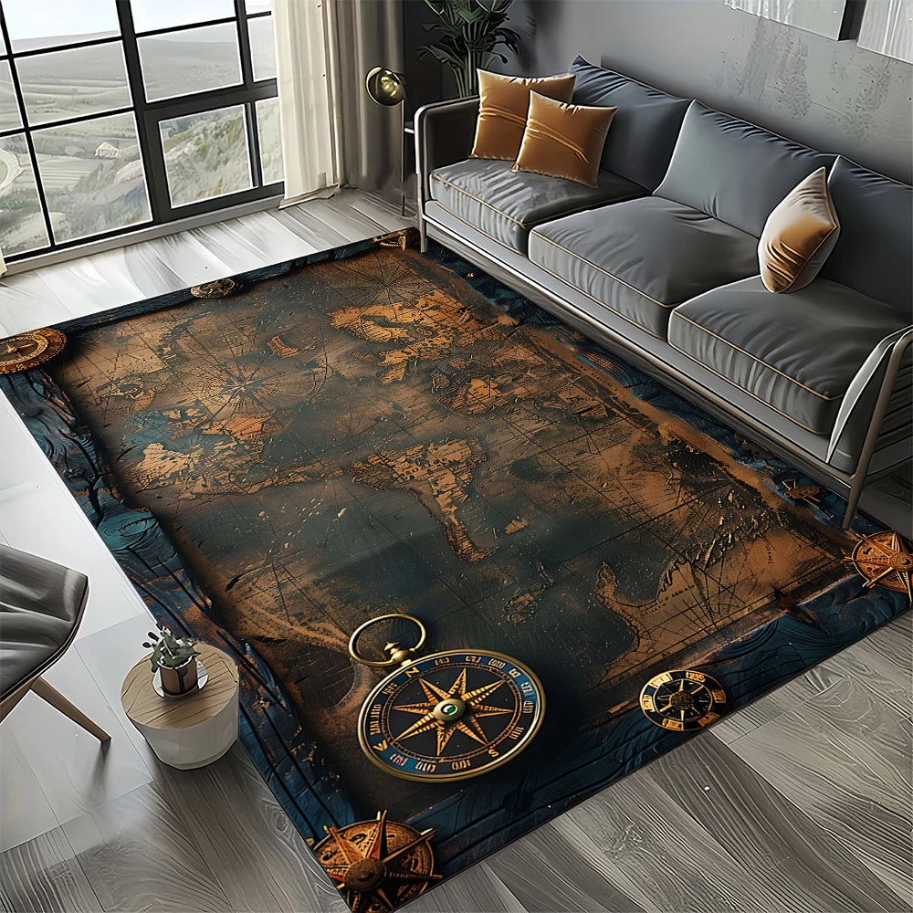 Navak Carpet Retro Marine Nautical Chart Compass Carpet Rug for Home Living Room Bedroom Sofa Doormat Decor, Floor Mat