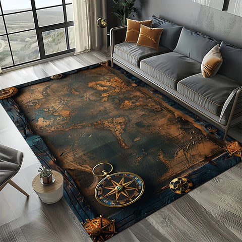 Navak Carpet Retro Marine Nautical Chart Compass Carpet Rug for Home Living Room Bedroom Sofa Doormat Decor, Floor Mat