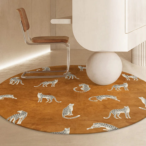 Navak Carpet Light Luxury Bedroom Decor Round Carpet Thickend Plush Bedside Floor Mat Fluffy Soft Rug Leopard Pattern Carpets for Living Room