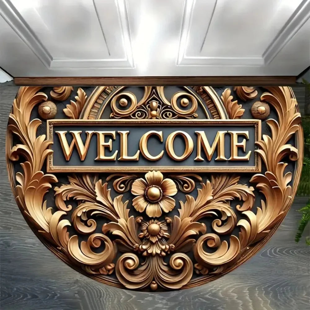 Navak Carpet New Non-Slip Semi-Circular Carpet Anti-fouling Easy to Clean Door Mat Ethnic Style Welcome Mat Home Decorative Door Mat
