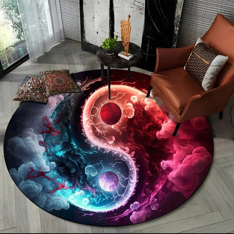 Navak Carpet Crystal Velvet Yin Yang Round Rug, 3D Tai Chi Print Non-Slip Floor Mat for Living Room, Bedroom, Home Decor, Circle Area Rug