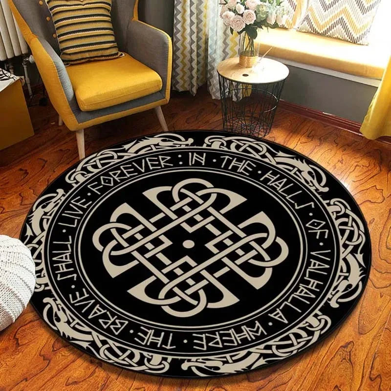 Navak Carpet World Tree Round Area Viking Norse Mythology Print Round Rug Living Room Bedroom Floor Mat Game Room