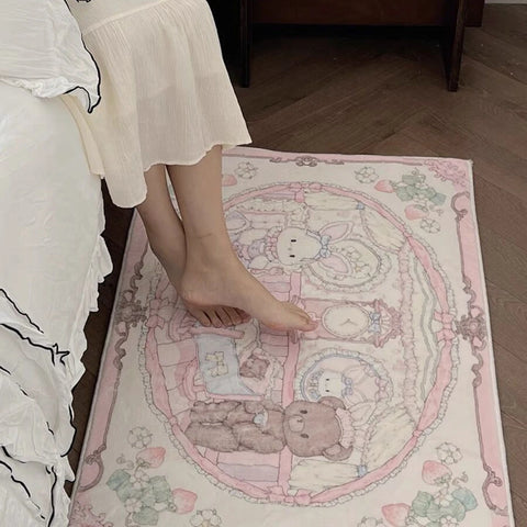Navak Carpet Cute Pink Bear Cartoon Round Area Rug, Children's Bedroom Carpet, Living Room, Sofa, Playroom Decor,Non-slip Floor Mat