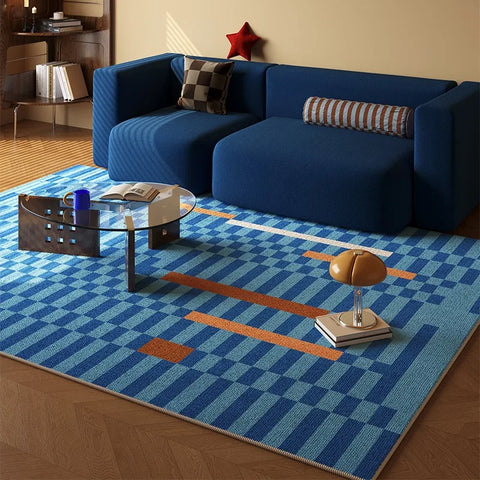 Navak Carpet Large Area Carpet For Living Room Bedroom Floor Mats Retro Blue Striped Loop Pile TPR Rug Sofa Coffee Table Foot Mat 카페트 거실 대형