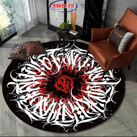 Navak Carpet Modern Style Black and White Mystery Art Style Round Carpet Interior Decor Mat Outdoor Picnic Camping Rug Room Bedside Rug Gift