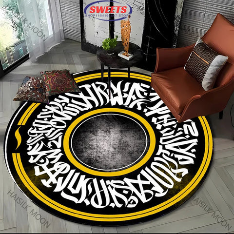 Navak Carpet Modern Style Black and White Mystery Art Style Round Carpet Interior Decor Mat Outdoor Picnic Camping Rug Room Bedside Rug Gift