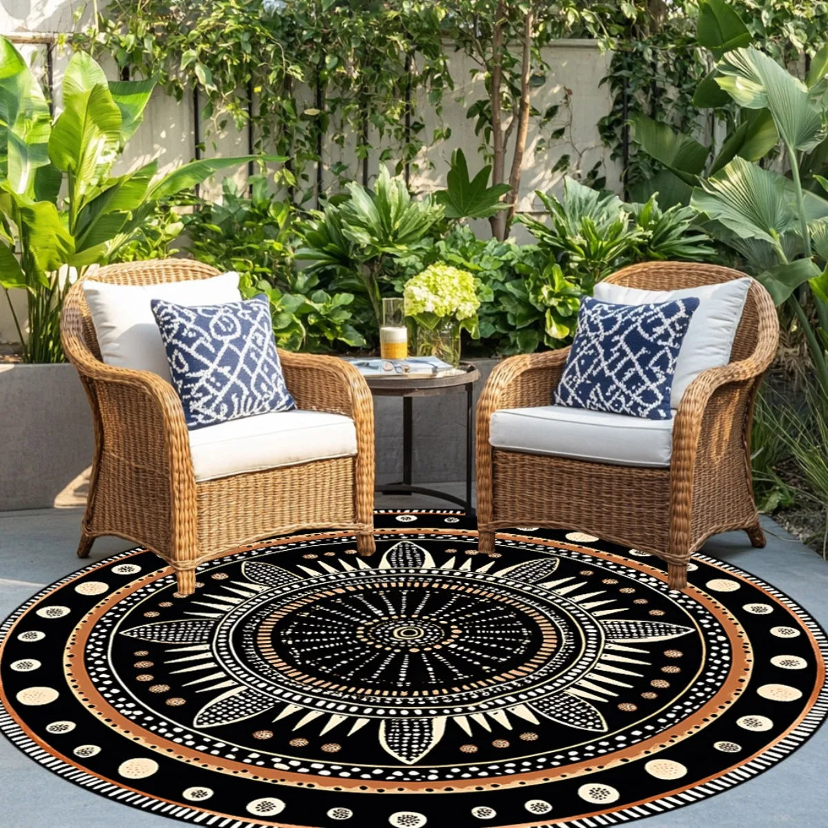 Navak Carpet African Geometric Round Rug, Durable Polyester, Fade-Resistant & Washable, Mystical Ethnic Design, for Bedroom/Living Room