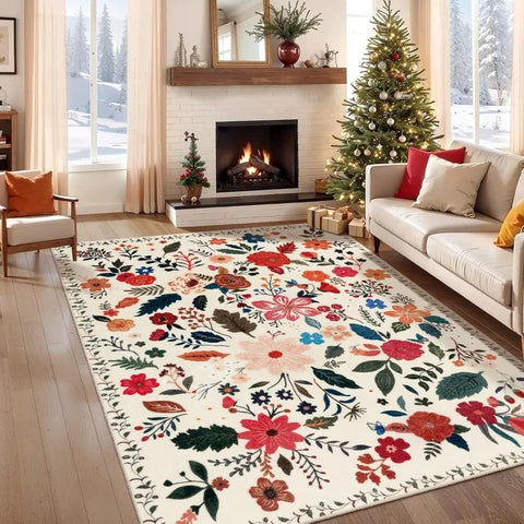 Navak Carpet Pink Vintage Living Room Carpet Bohemian Style Light Luxury Bedroom Rug Large Area Machine Washable Non-slip Coffee Table Mat 러그