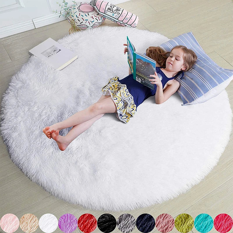 Navak Carpet Fluffy Round Rugs For Girls Bedroom Soft Shaggy White Carpet In The Living Room Bedside Rugs Pink Home Decor Hairy Baby Play Mat