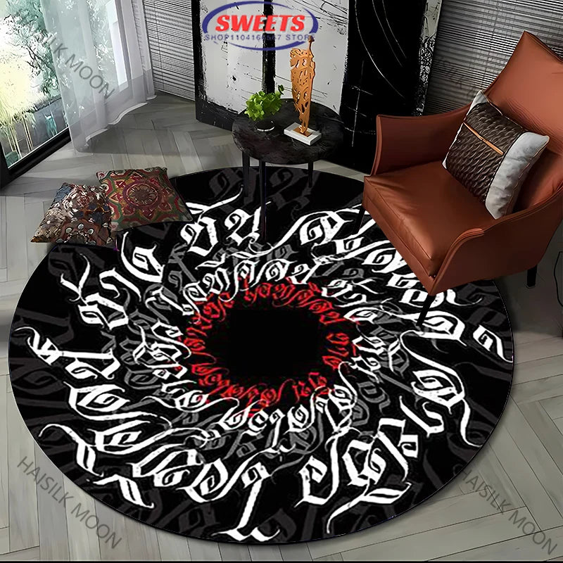 Navak Carpet Modern Style Black and White Mystery Art Style Round Carpet Interior Decor Mat Outdoor Picnic Camping Rug Room Bedside Rug Gift