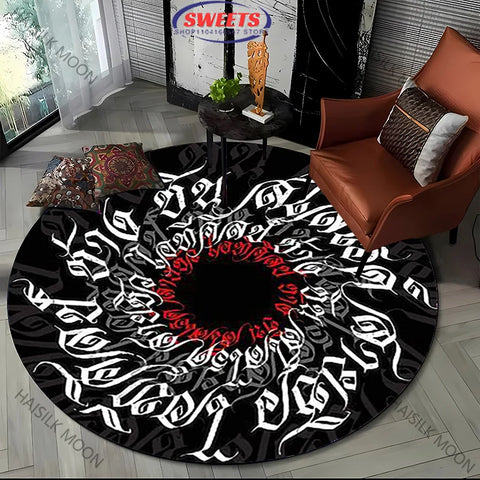 Navak Carpet Modern Style Black and White Mystery Art Style Round Carpet Interior Decor Mat Outdoor Picnic Camping Rug Room Bedside Rug Gift