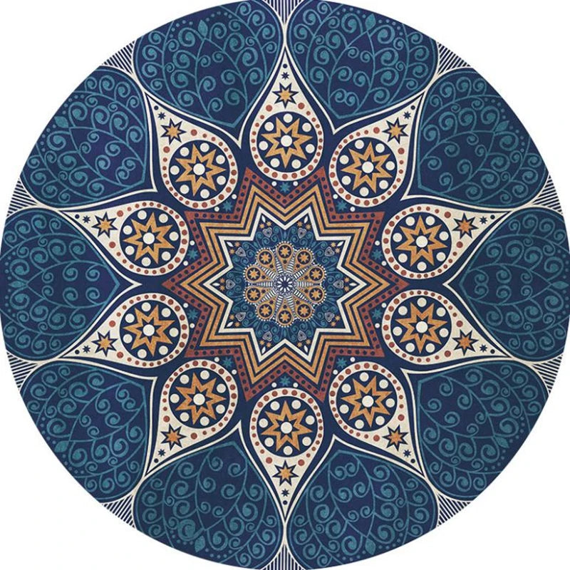 Navak Carpet Mandala Print Round Carpet Nordic Modern Living Room Anti-Slip Rug Coffee Table Foot Pad Bedroom Floor Mats Bay Window Chair Mat