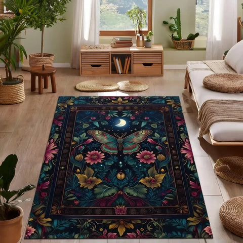 Navak Carpet Luna Moth Rug Mystic Butterfly Rug Moonlit Floral Decor Carpet Living Room Rug Floral Home Garden Rug Gothic Floral Decor