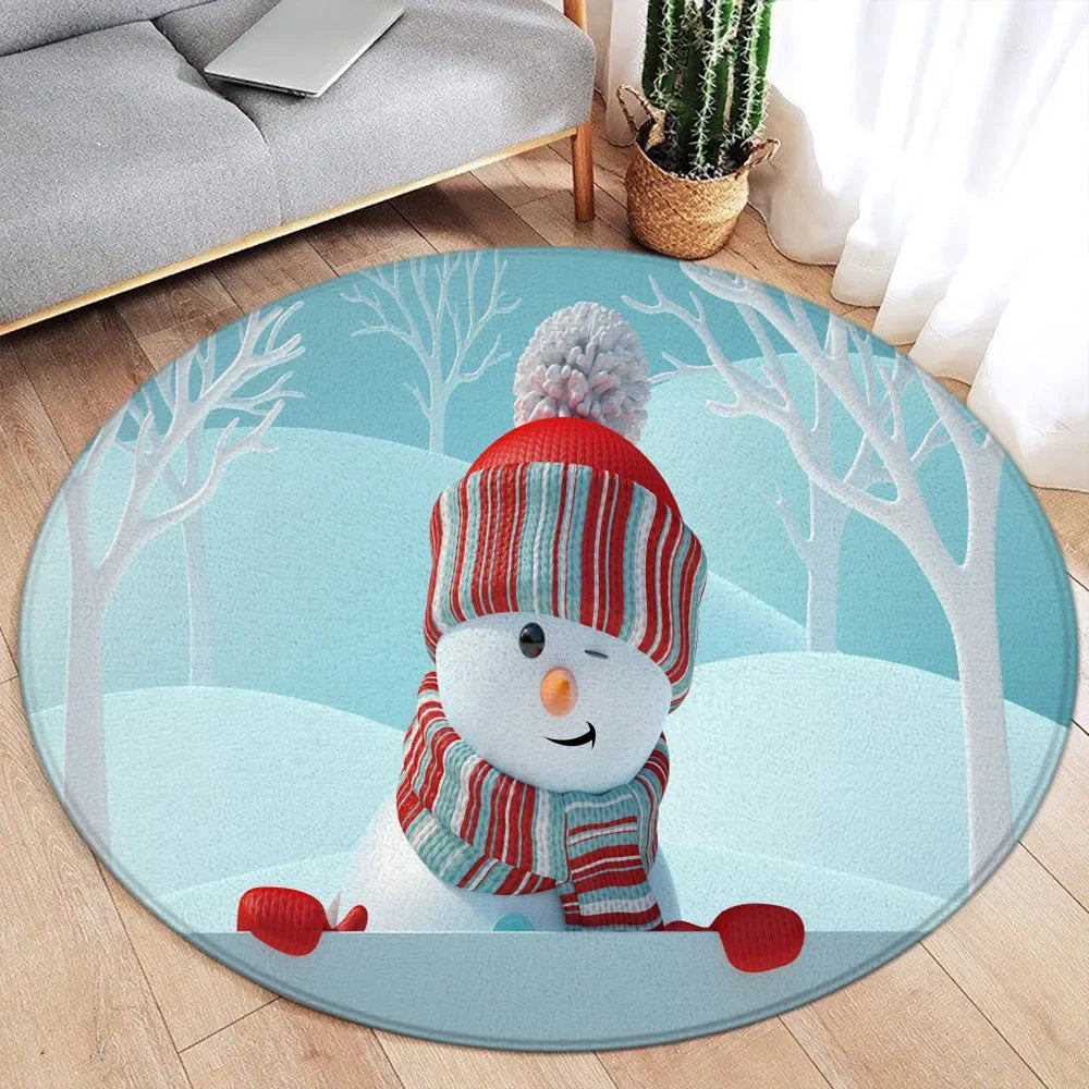 Navak Carpet Merry Christmas Happ New Year Round Rug Winter Festival Snowman Santa Claus Bedroom Living Room Xmas Home Decor Balcony Floor Ma