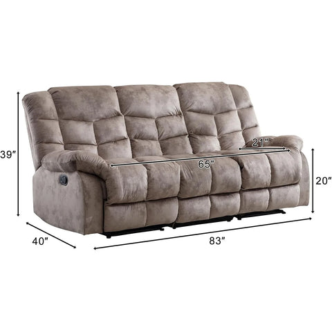 Navak Carpet Manual Reclining Sofa, 3 Seat Recliner Sofa with Armrest and Overstuffed Backrest, Couch Set for Living Room, Bedroom
