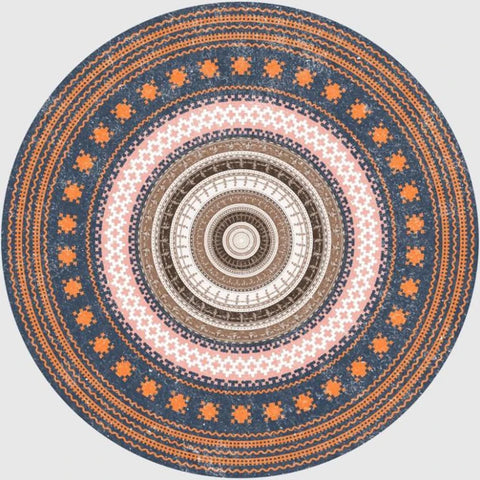 Navak Carpet Mandala Print Round Carpet Nordic Modern Living Room Anti-Slip Rug Coffee Table Foot Pad Bedroom Floor Mats Bay Window Chair Mat