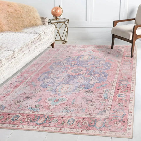 Navak Carpet Non-Slip Backing Area Rugs Pink Soft Carpet Foldable Machine Retro Washable for Living Room Bedroom Dining Home Office Decorate