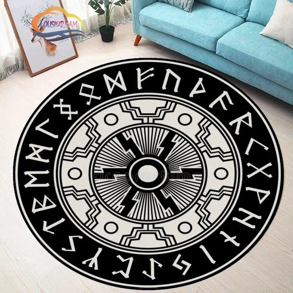 Navak Carpet Pentagram sun Patterned Round Carpet, Satan Devil's Trap Rug, White  on Black  Supernatural  Rune carpet