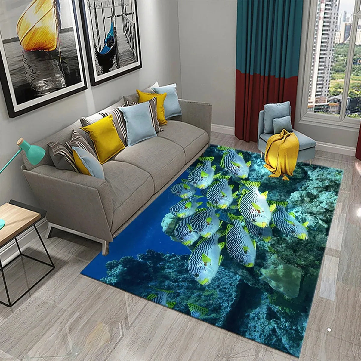 Navak Carpet 3D Hawaiian Sea Ocean Tropical Fish Carpet Living Room Fish Animal Pattern Kids Bedroom Soft Floor Decor